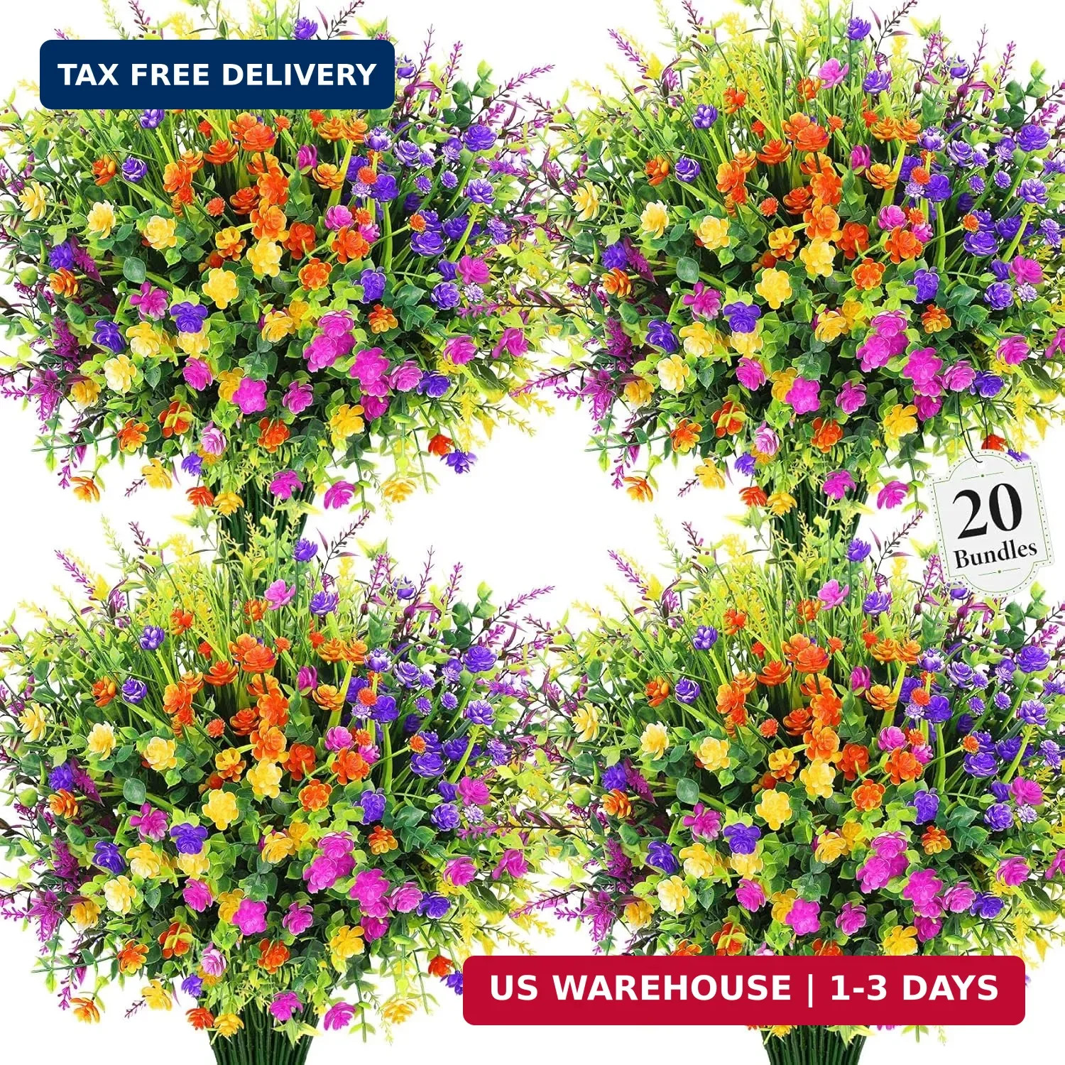 20 Bundles Artificial Flowers for Outdoors Fake Plastic Flowers UV Resistant Rea