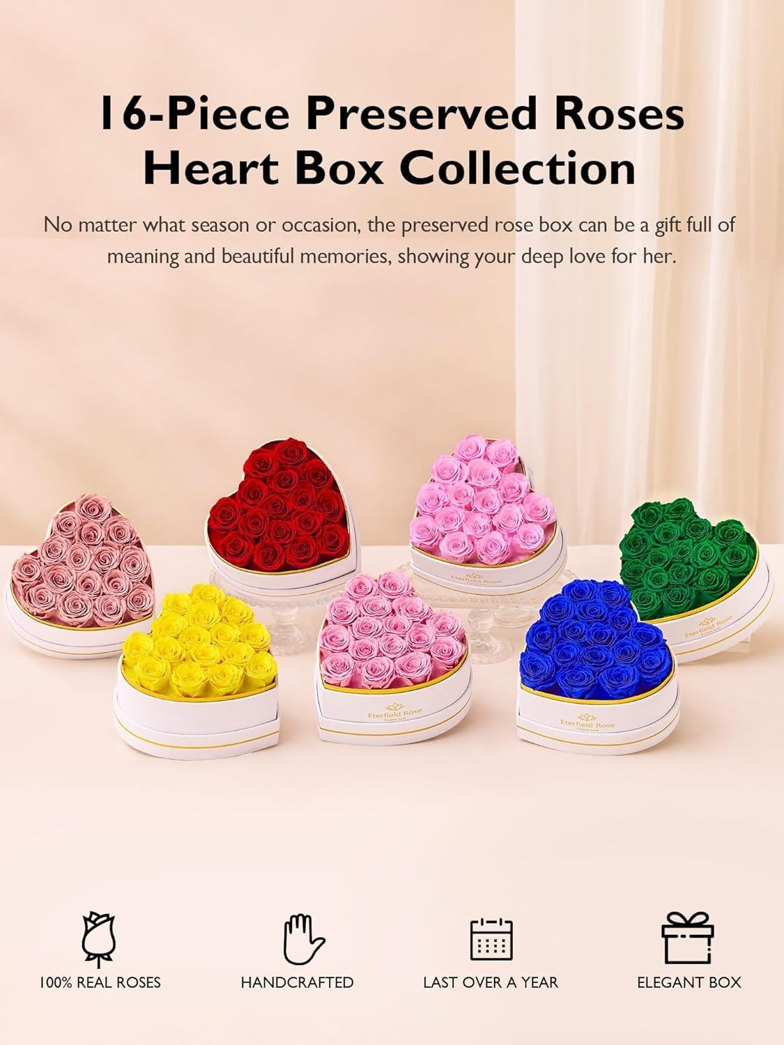 16 Flower Forever Heart Shape Box,Mothers Day Gifts for Her Mom White Box New