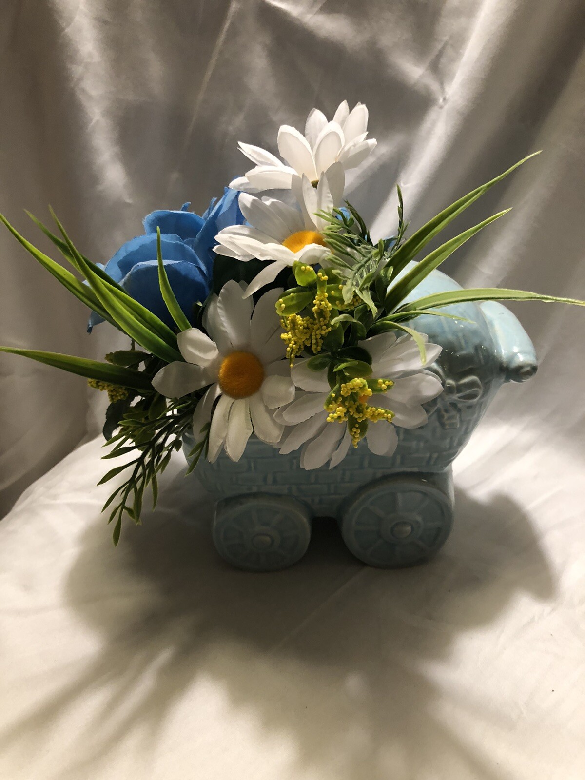 New Handmade Blue Baby Carriage Flower Arrangement Sku WQ1 New Baby