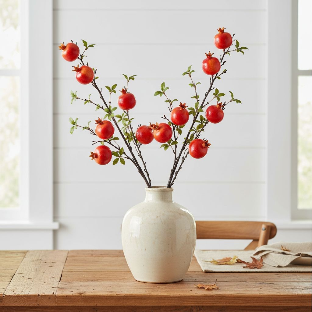 Artificial Pomegranate Branch Faux Fruit Stem Fall Floral Pick Autumn Vase Fille
