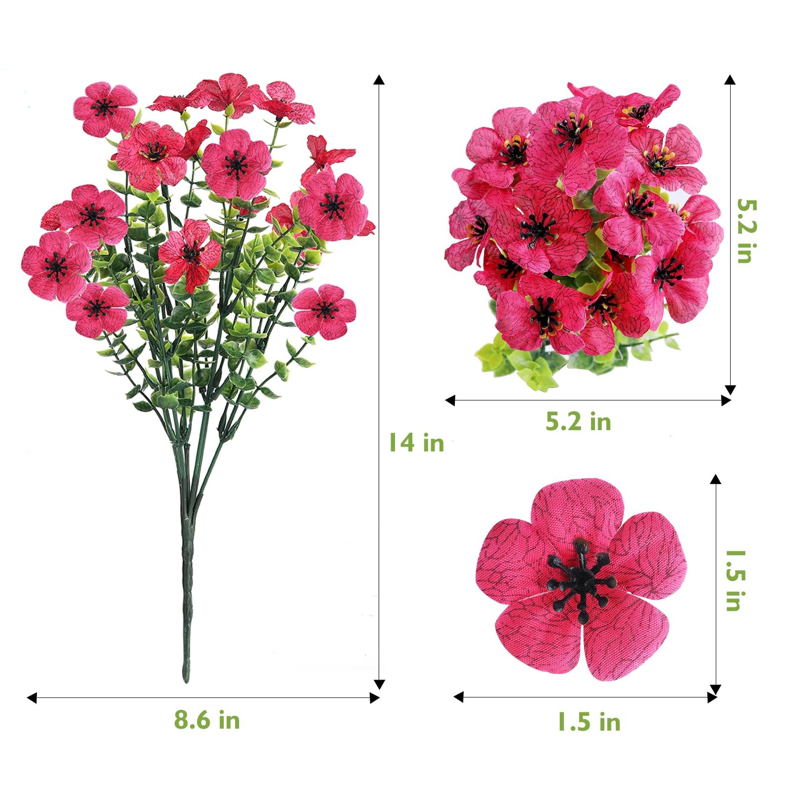 14 Bundles Artificial Flowers UV Resistant for Patio Outdoors Fake Faux Silk Pla