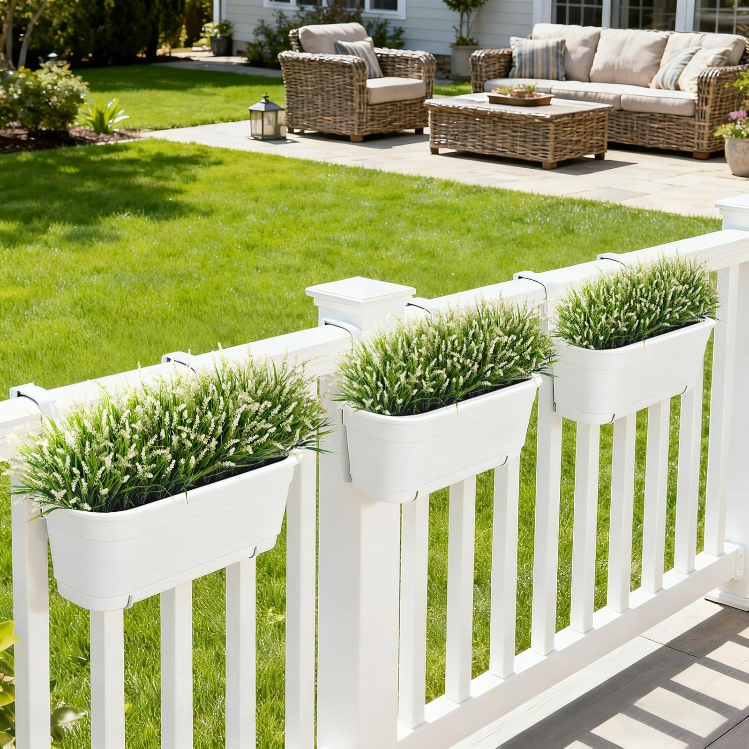 24 Pcs Artificial Faux Plants for Outdoor Spring Decoration, Fake Monkey Grass f