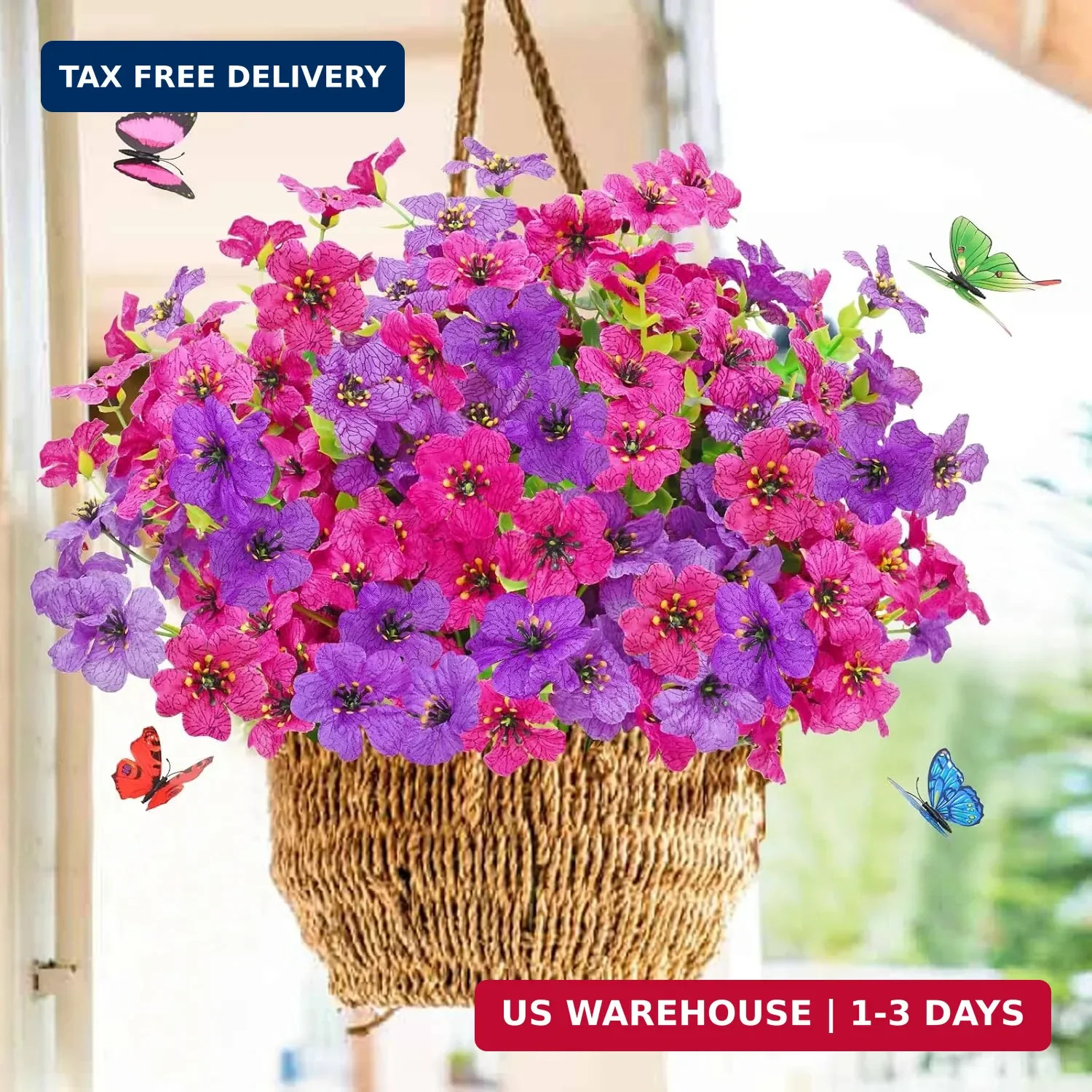 12 Bundles Artificial Flowers for Outdoors, UV Resistant Artificial Outdoor Flow