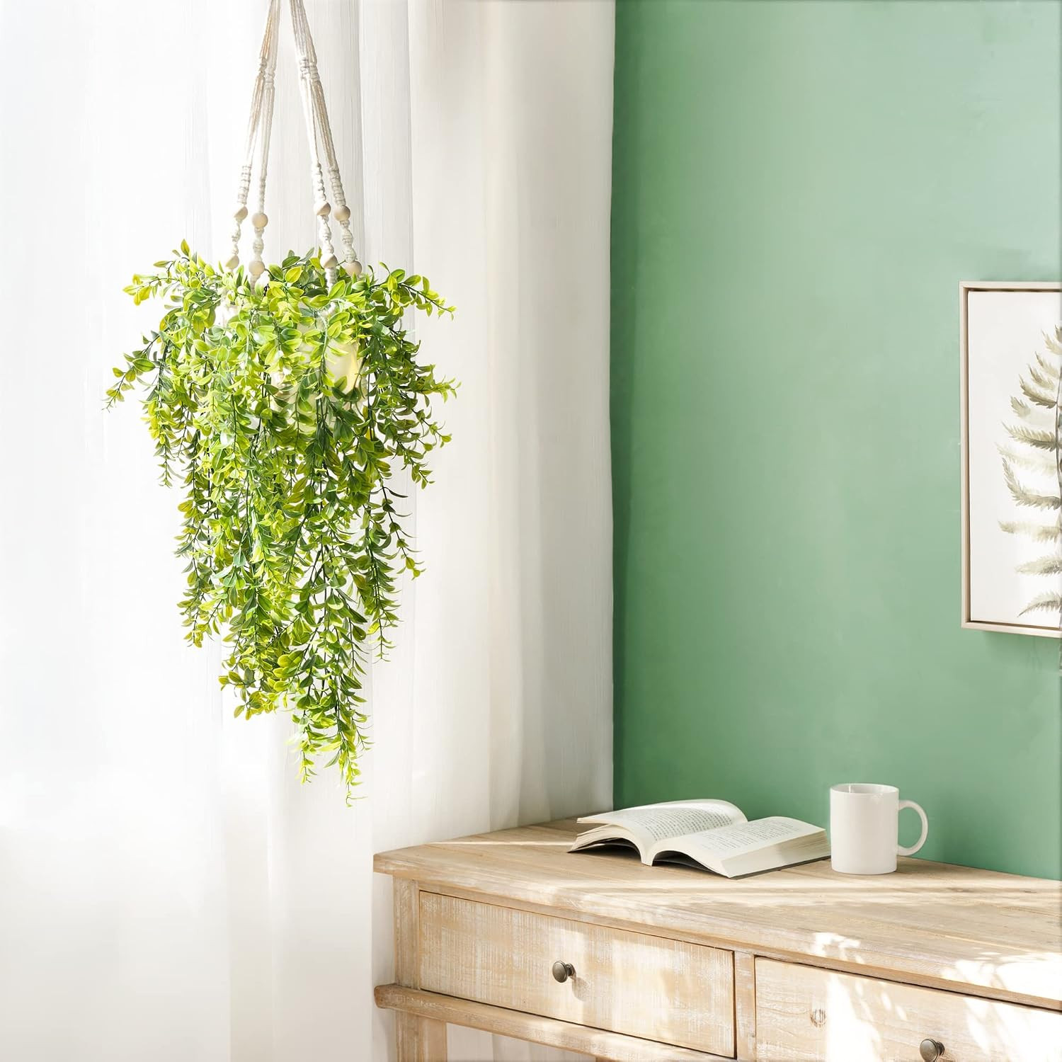 Fake Hanging Plant with Pot, Artificial Plants for Home Spring Decor