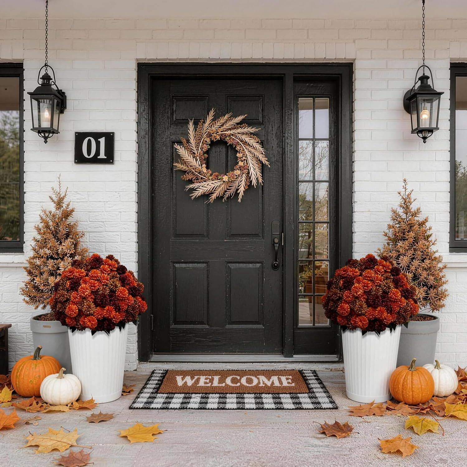 12 Bundles Artificial Fall Mums Outdoor Flowers, UV Resistant Faux Autumn Daisy