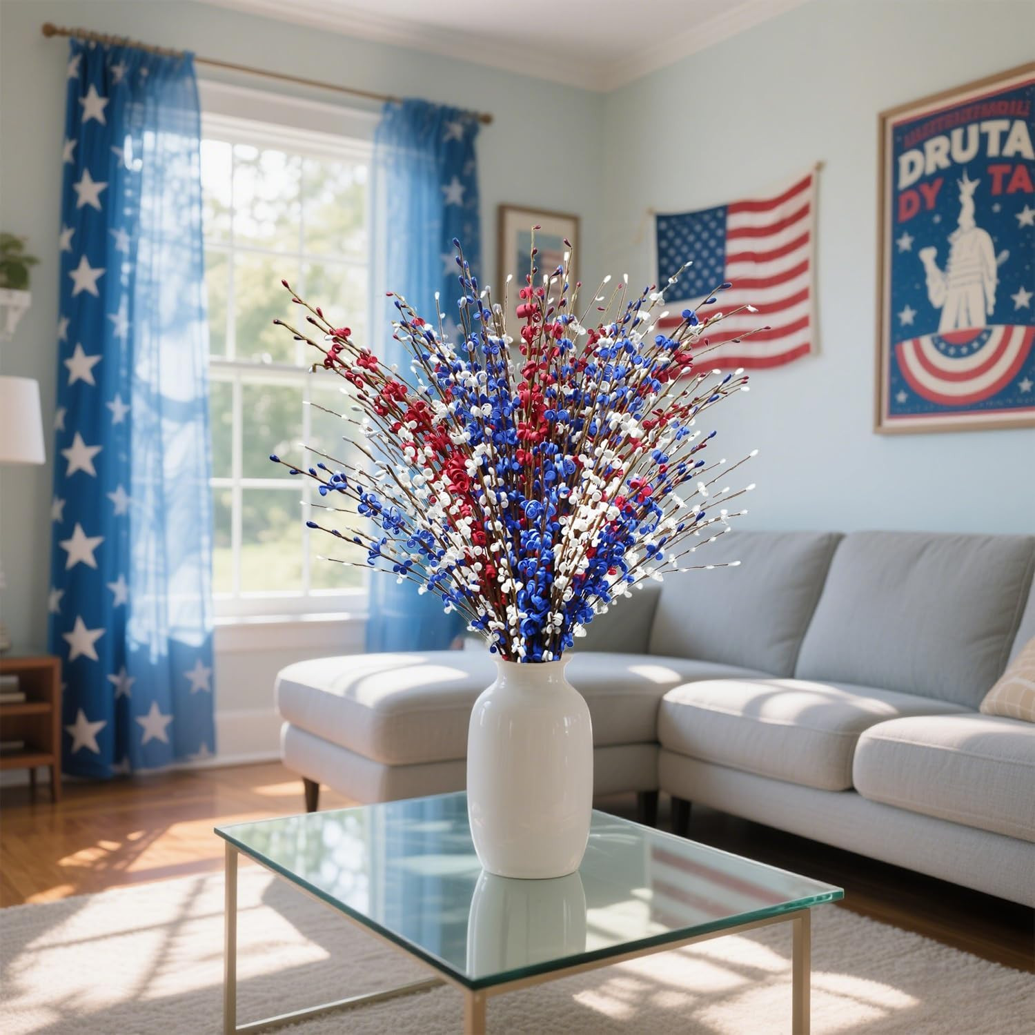 Patriotic Artificial Jasmine Flower Picks – Red, White & Blue (29.5 Inches)