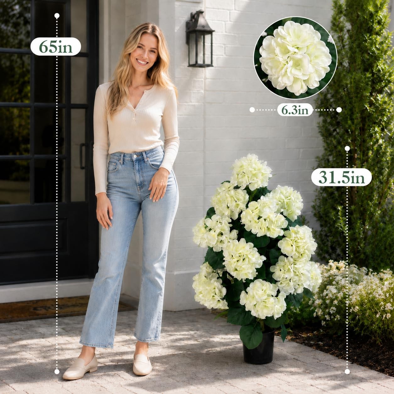 2 Pack Artificial Hydrangea Trees with White Flowers, UV Resistant