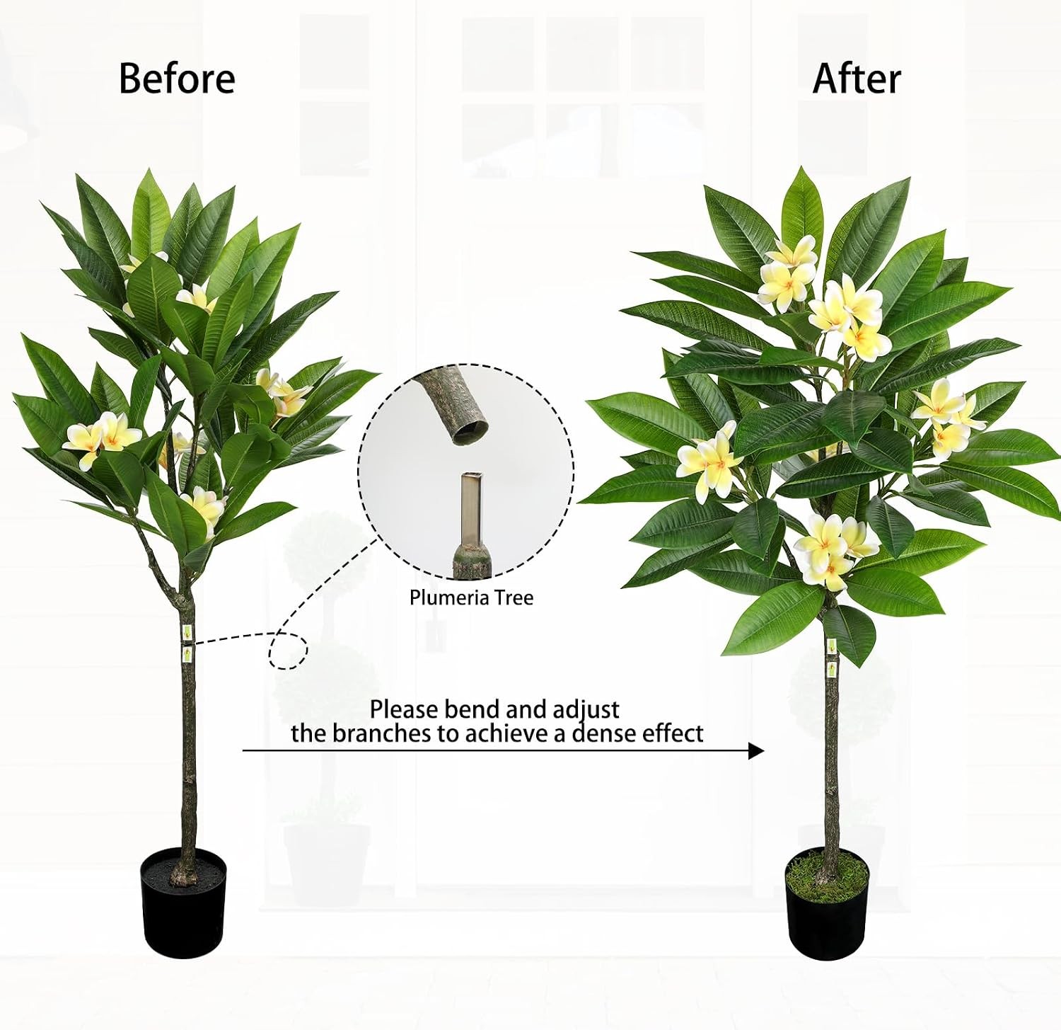 Artificial Plants Indoor 4.17ft Fake Tropical Plumeria Flowers Tree in Black Pot