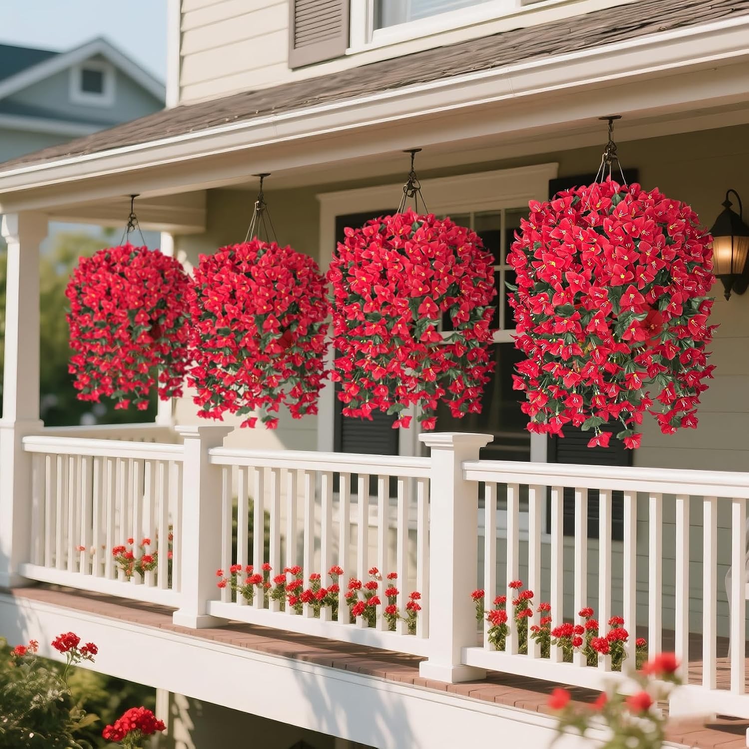 3 Pcs Artificial Bougainvillea Flowers for Outdoors, Red | Fake hanging plant…