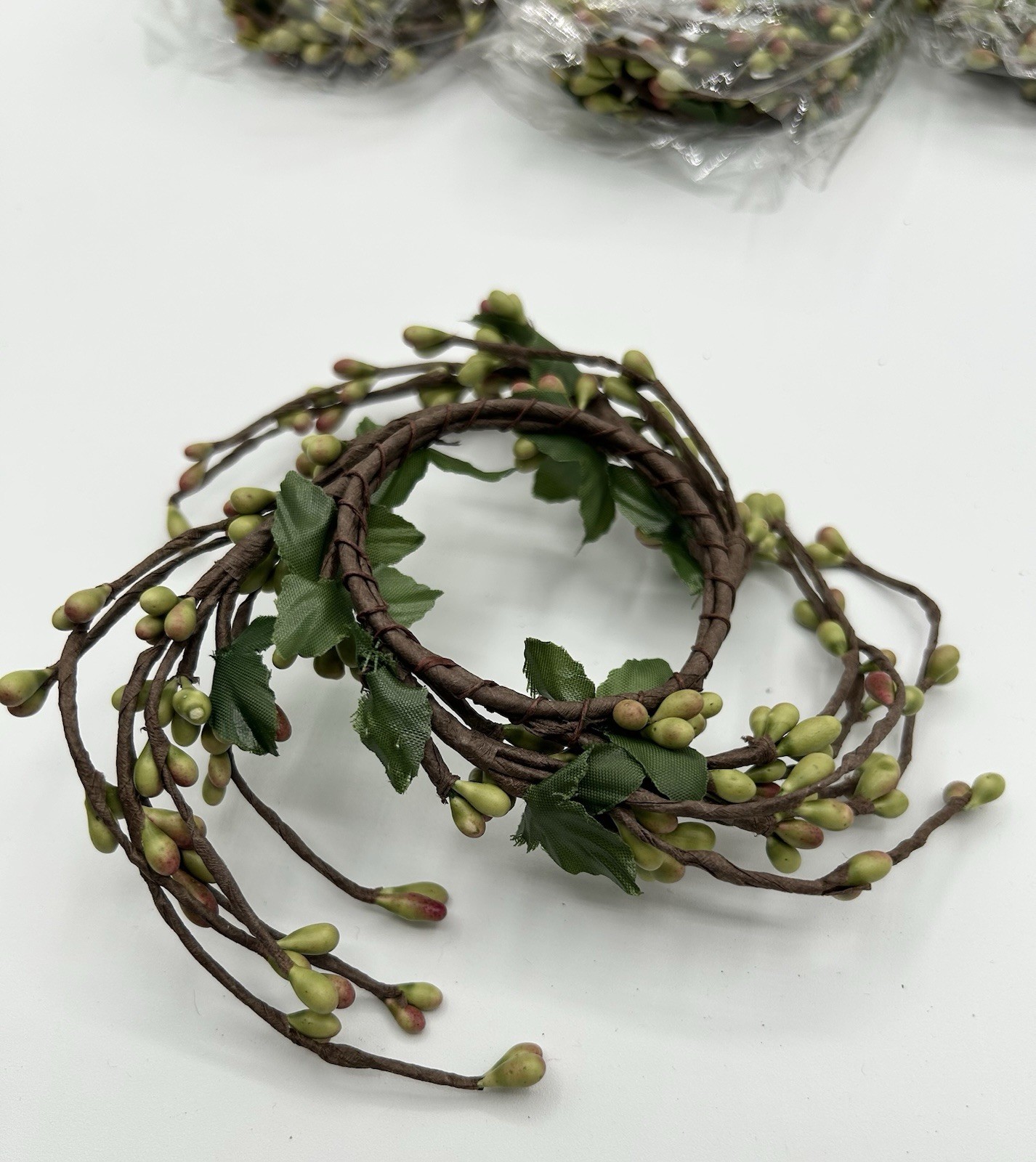 Primitive Berry Candle Ring Wreath Pips Green Pink Brown 3.5″ Lot of 6 New