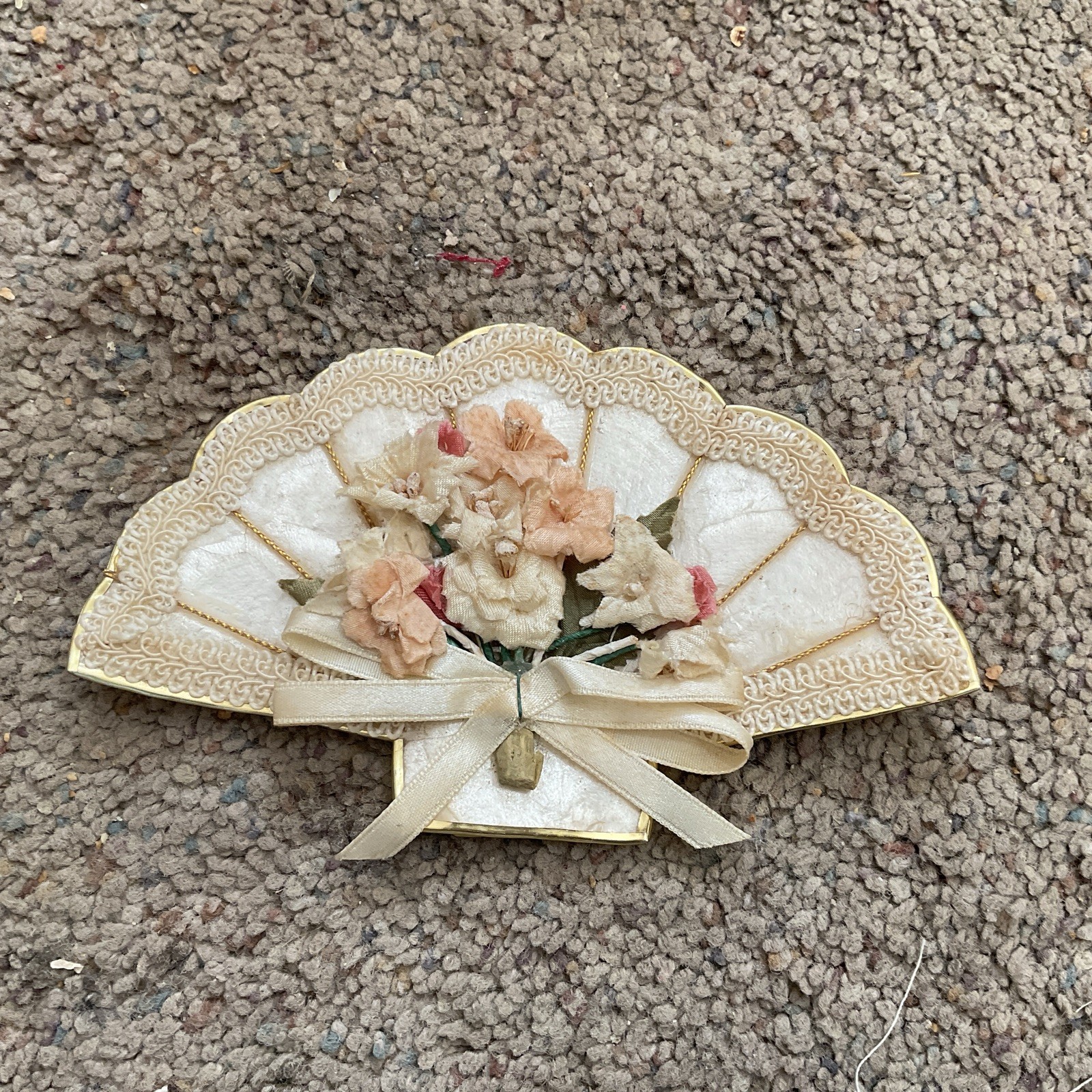 MC Coastal Capiz Shell Fan Trimmed with Gold Lace/Flowers Victorian Style Decor