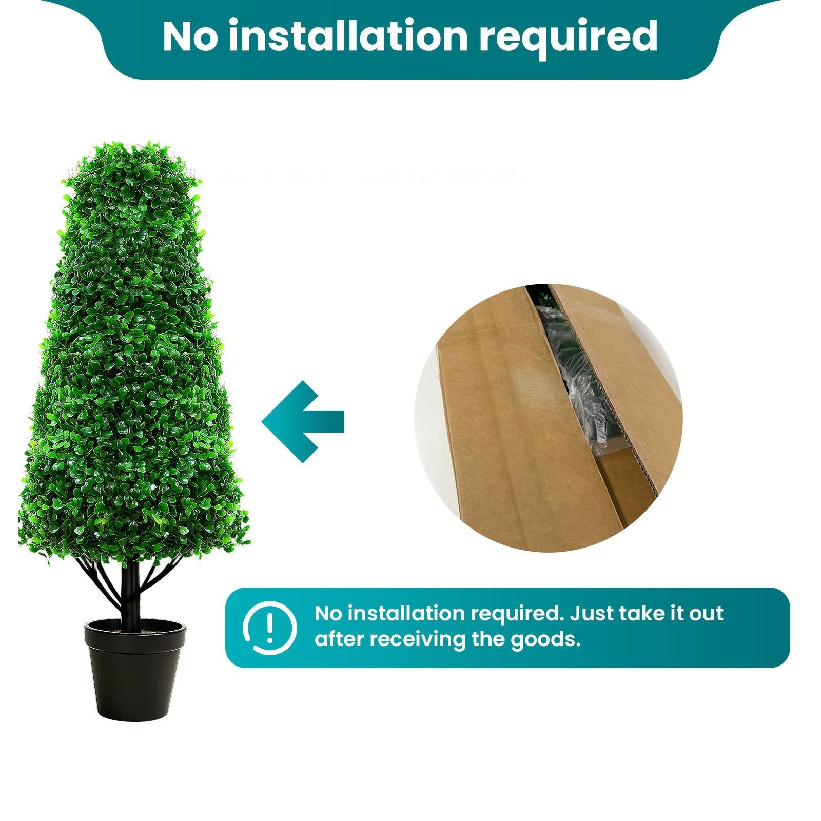 2 Pack 48.8″ Artificial Boxwood Topiary, Faux Potted Plant with Black Planter