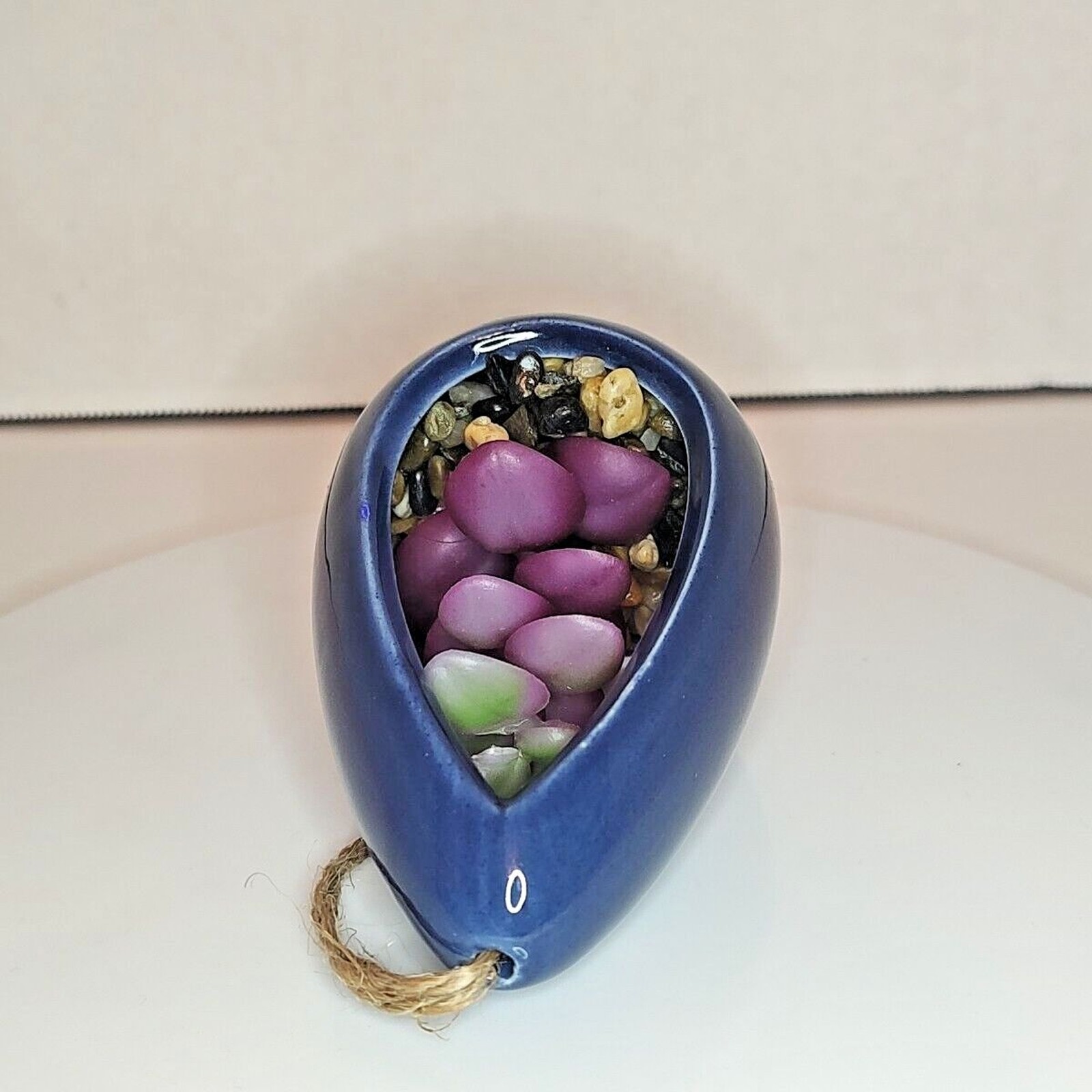 Hanging Modern Coastal Artificial Succulent Home Decor Navy Blue Purple Ceramic