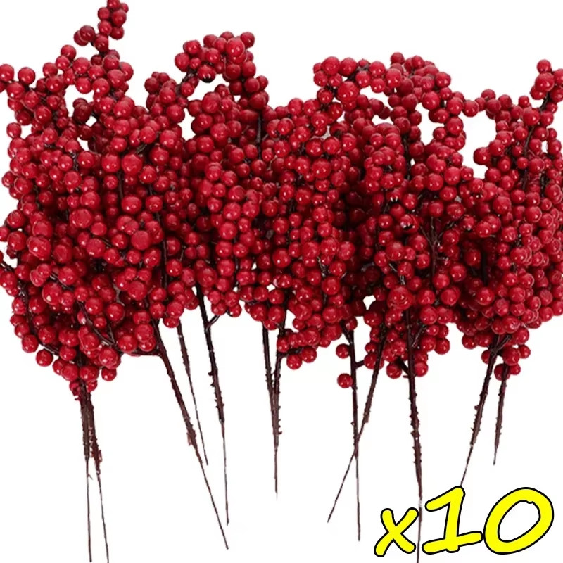 50/1Branch Christmas Artificial Berries Stem Red Holly Berry Fake Flowers Plant