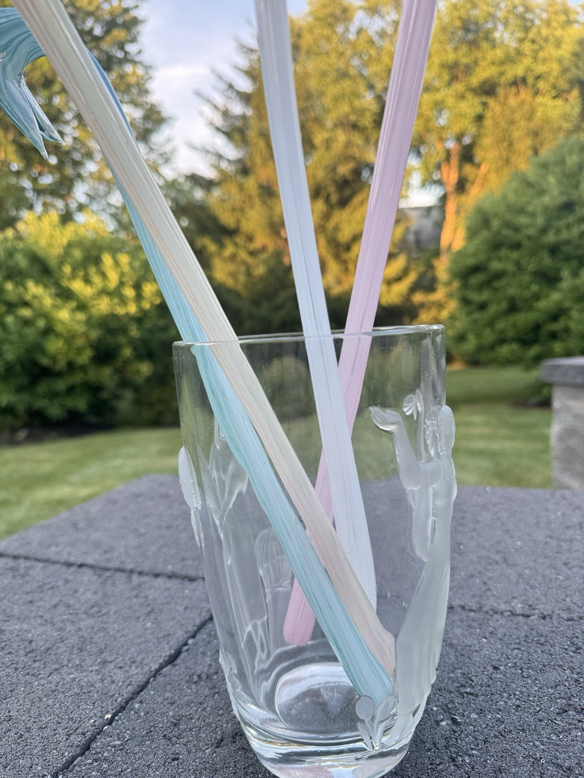 Arte Murano Italy Art Glass Flower Stems Hand Blown White Pink Blue 17.5″~4 Pc