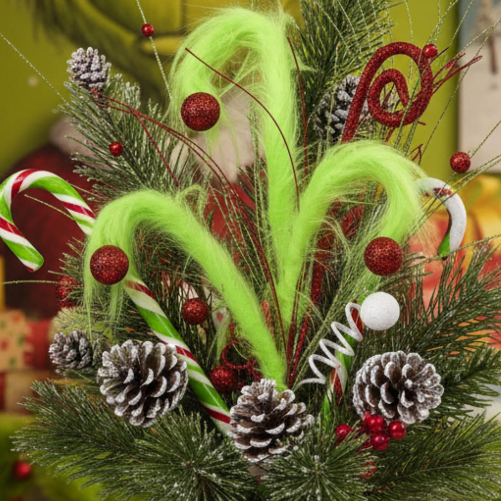 6 Pcs 20 Inch Whimsical Lime Green Furry Curly Christmas Tree Picks and Spray…