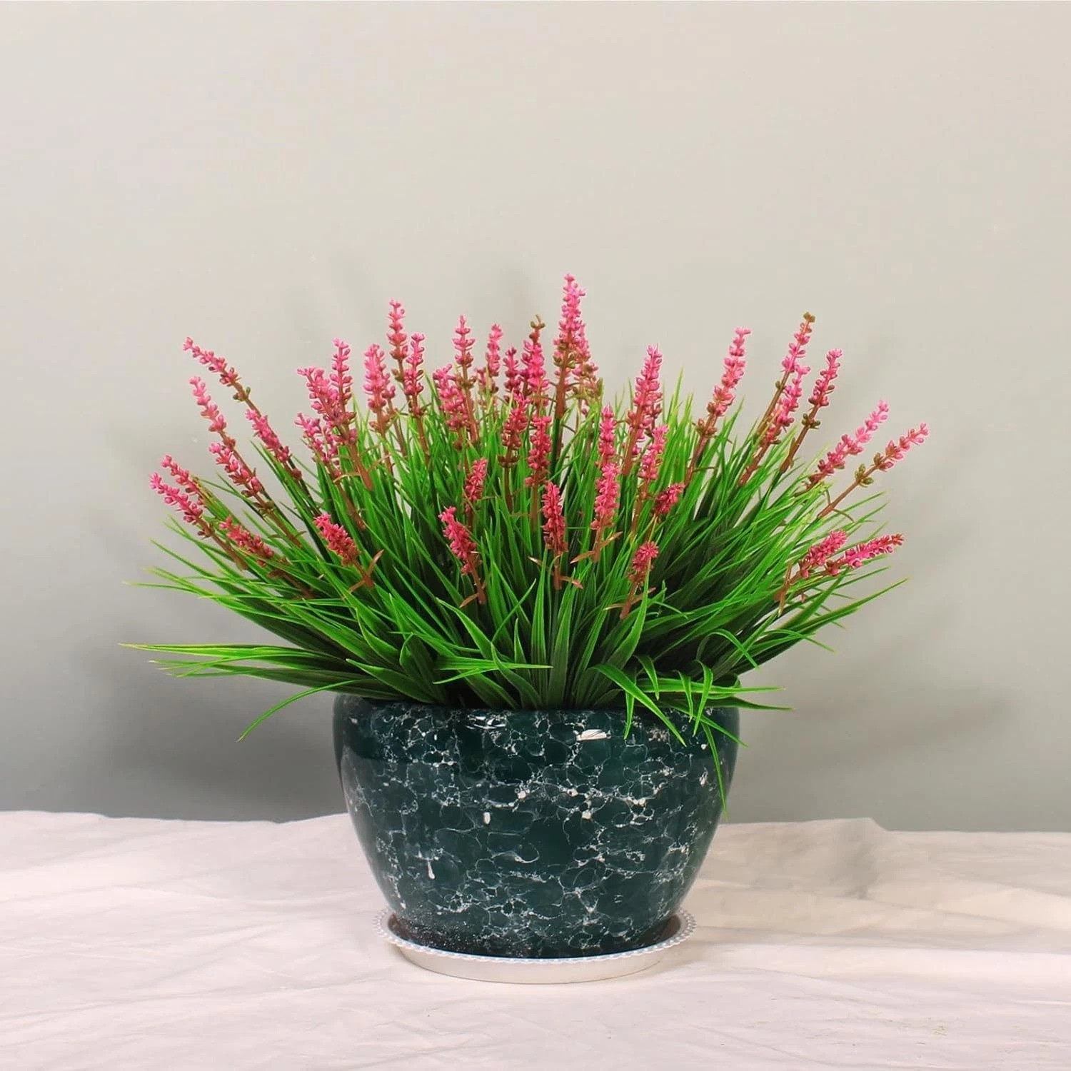 Realistic 12 Bundles Pink Flower Monkey Grass for Indoor/Outdoor Garden Design