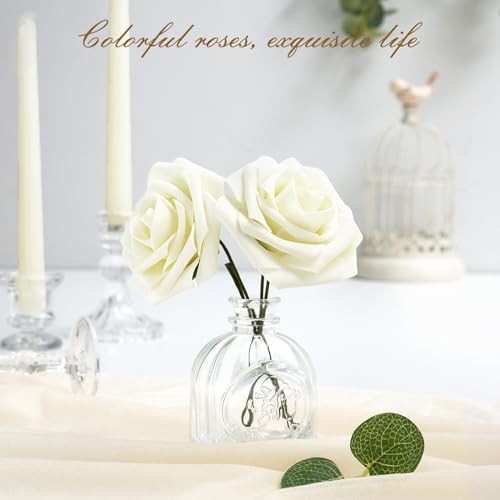16 Pcs Artificial Foam Roses Ivory White Fake Flowers DIY Wedding Bouquet Decor