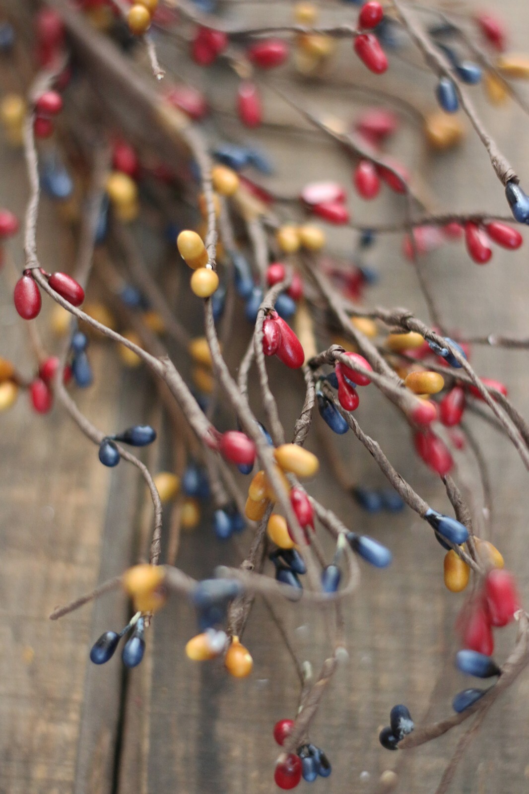 Pip Berry Spray Burgundy Mustard Navy Blue Country Primitive Floral Decor 26 in
