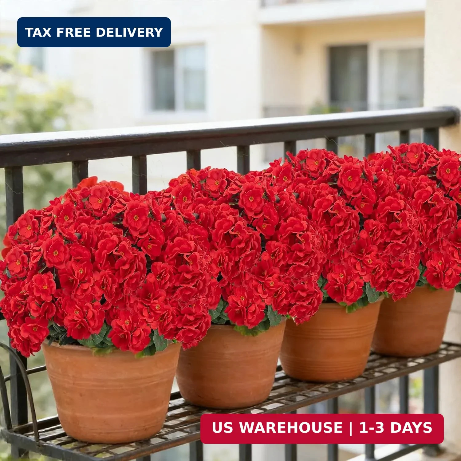 6 Pack Artificial Geranium Flowers for Outdoors Geranium Silk Red Flower Outdoor