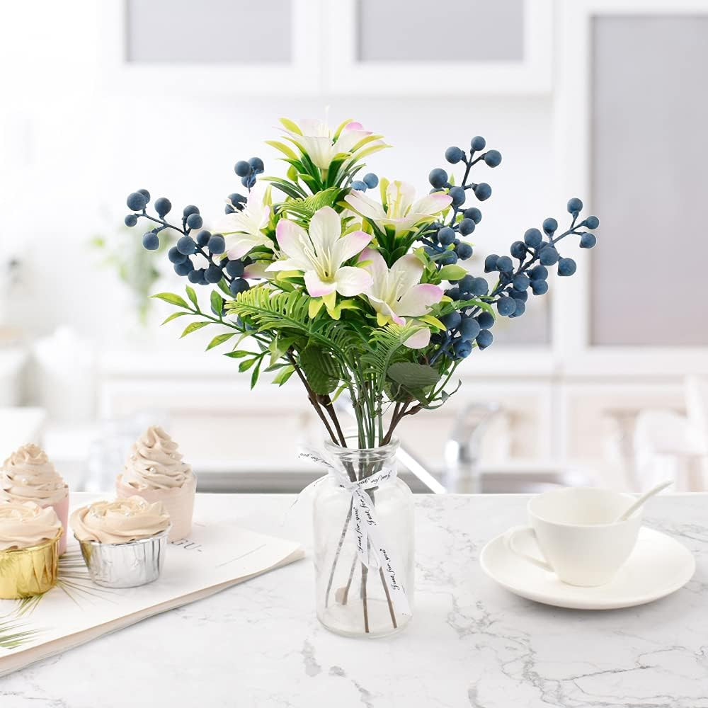 Artificial Berries, 6 Pcs Simulation Flowers Lifelike Blueberry with Stems Fake