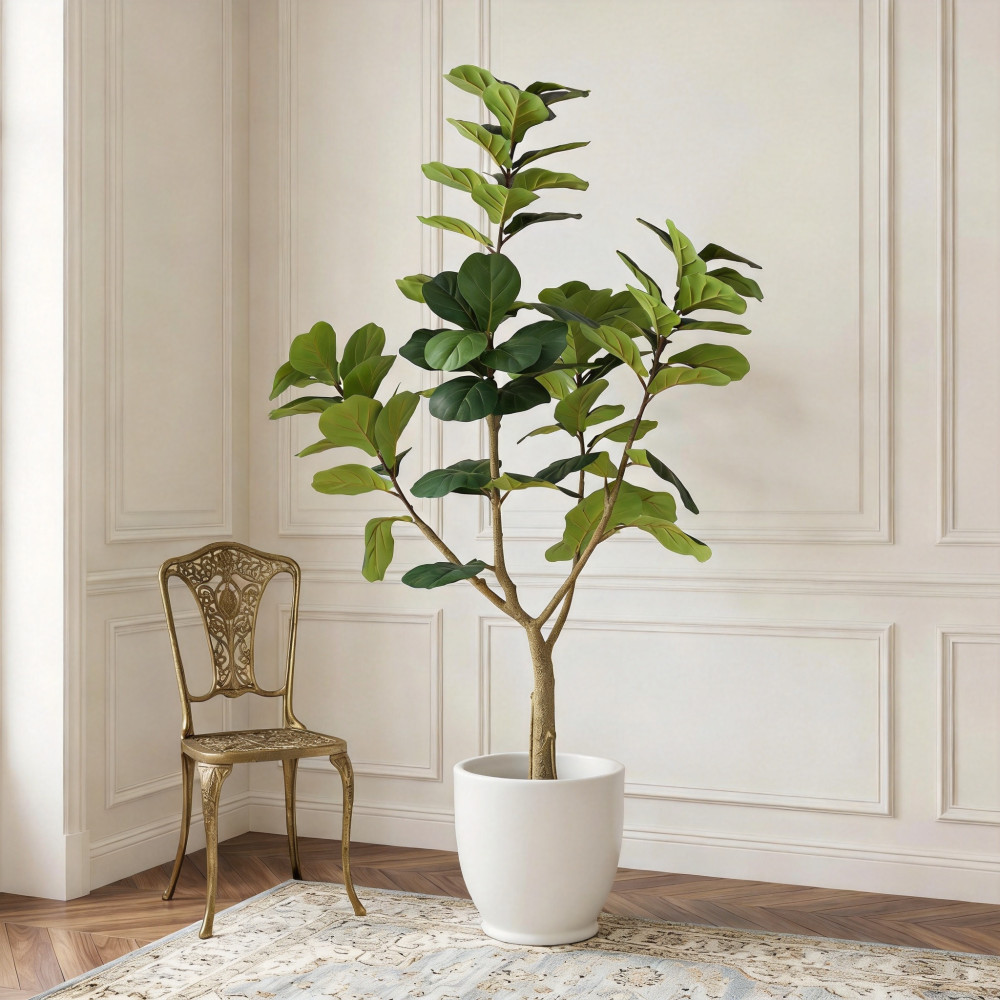 6ft Artificial Fiddle Leaf Fig Tree in Black Pot, Realistic Faux Plant