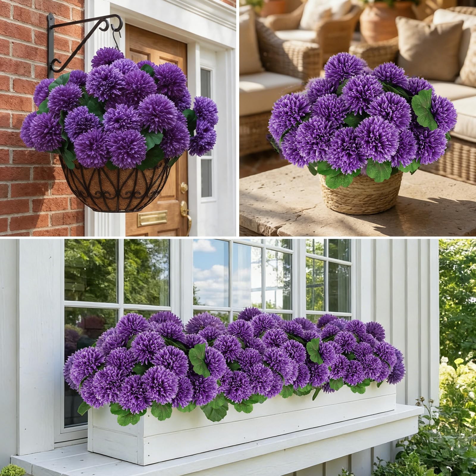 Artificial Flowers for Outdoors, 6 Pcs Globe Daisy (Purple)