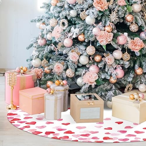 Valentines Day Tree Skirt 36 Inch Red Love Heart Xmas Tree Skirt 36″ Pink