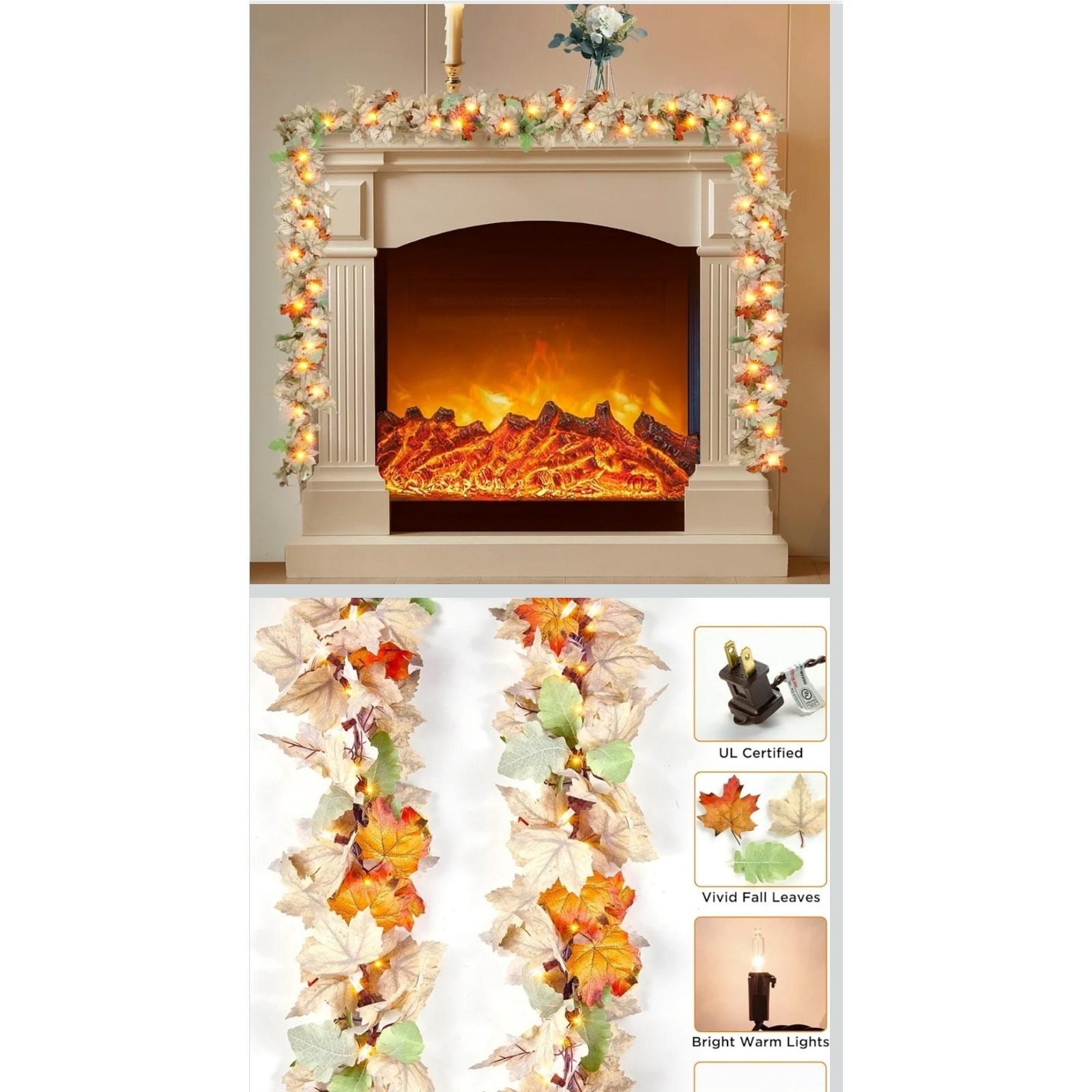 9ft Fall Decorations for Home Fall Garland with White Pumpkins Maple