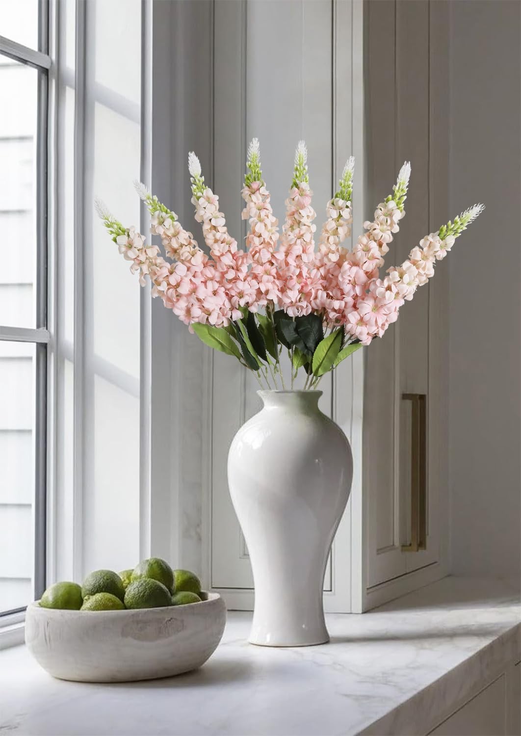 8PCS Snapdragon Artificial Flowers Pink Delphinium Artificial Silk Flowers Lo…