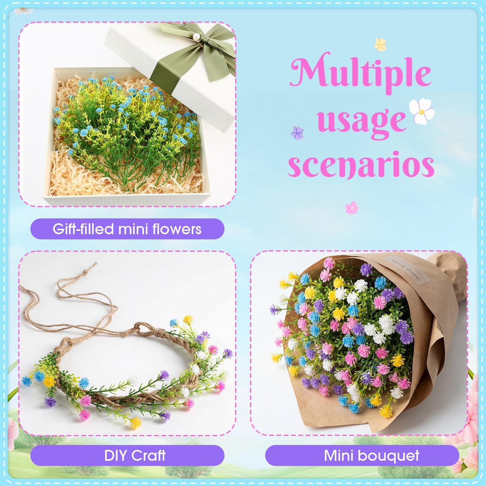 200 PCS Multiple Color 3.74 Inch Baby Breath Artificial Flowers Mini Bulk