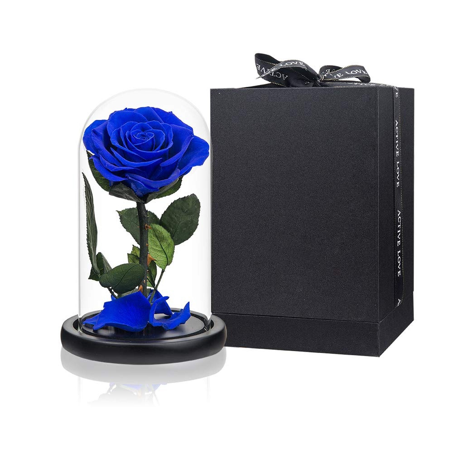 Preserved Rose Blue Real Rose in Glass Dome, Roses Never Withered Flower Gift…