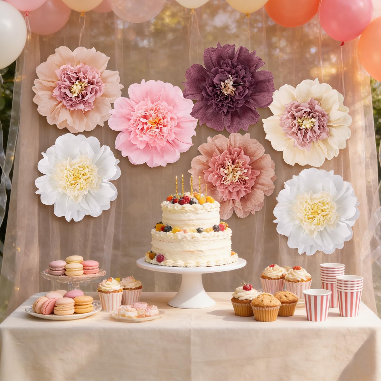 6 Pcs Large Boho Tissue Paper Flowers 12” Giant Crepe Paper Flowers Decorati…