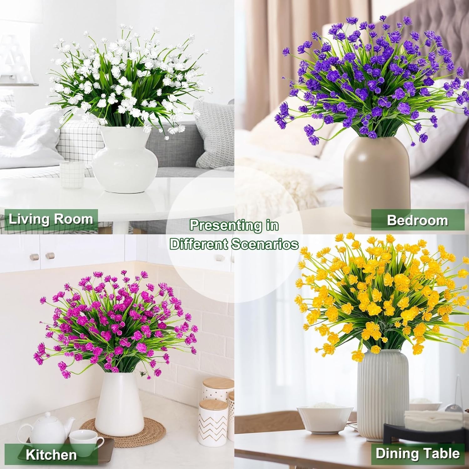 Low Maintenance 12 Bundles of UV Resistant Faux Flowers – Outdoor and Indoor Use