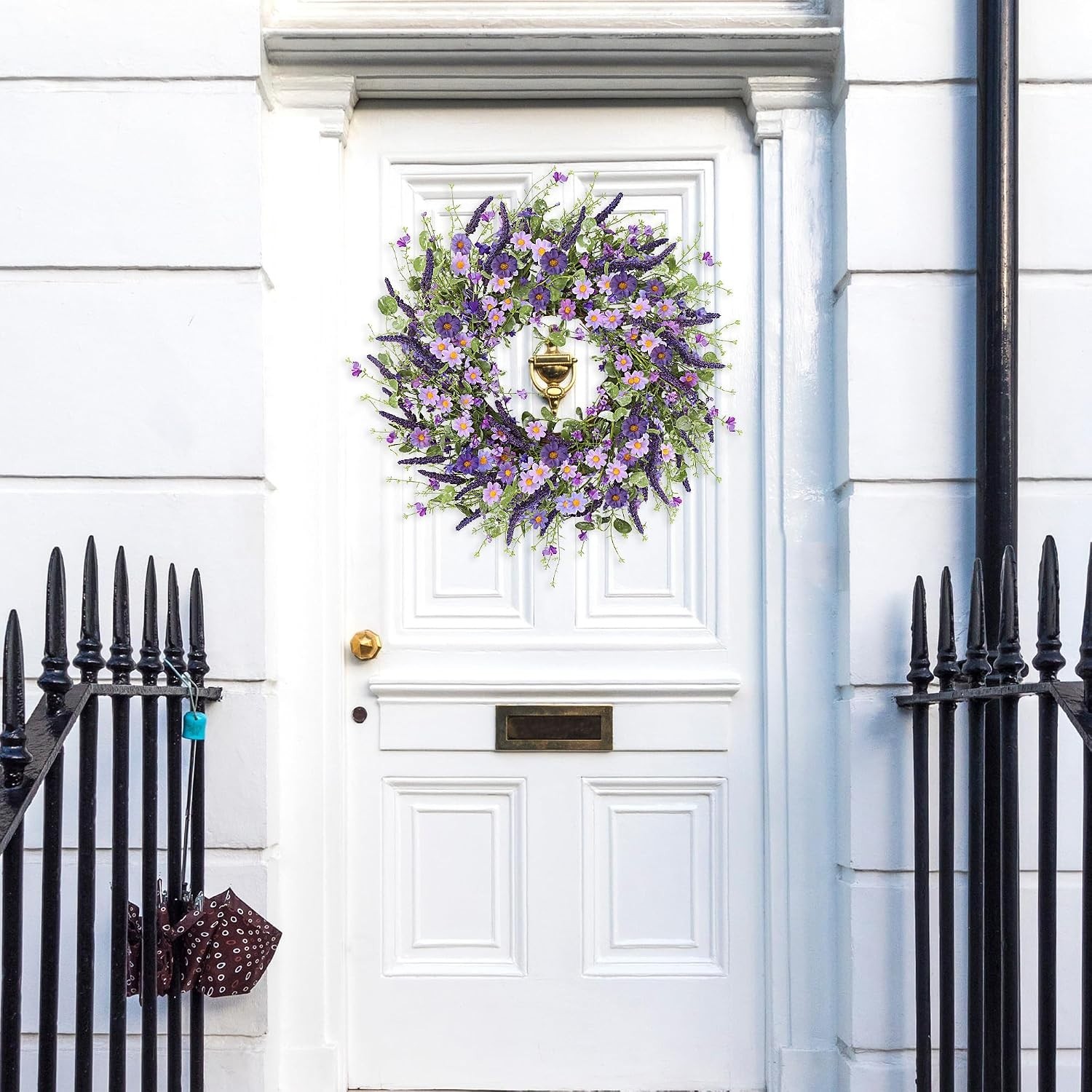 Handmade 24-Inch Purple Daisy and Eucalyptus Wreath – Perfect for All Occasions