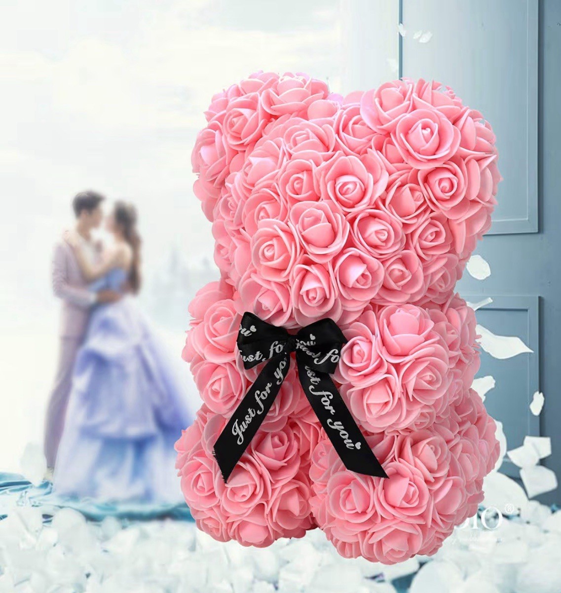 Artificial Teddy Rose Flower Bear with Box Romantic Valentines Day Gift Gir