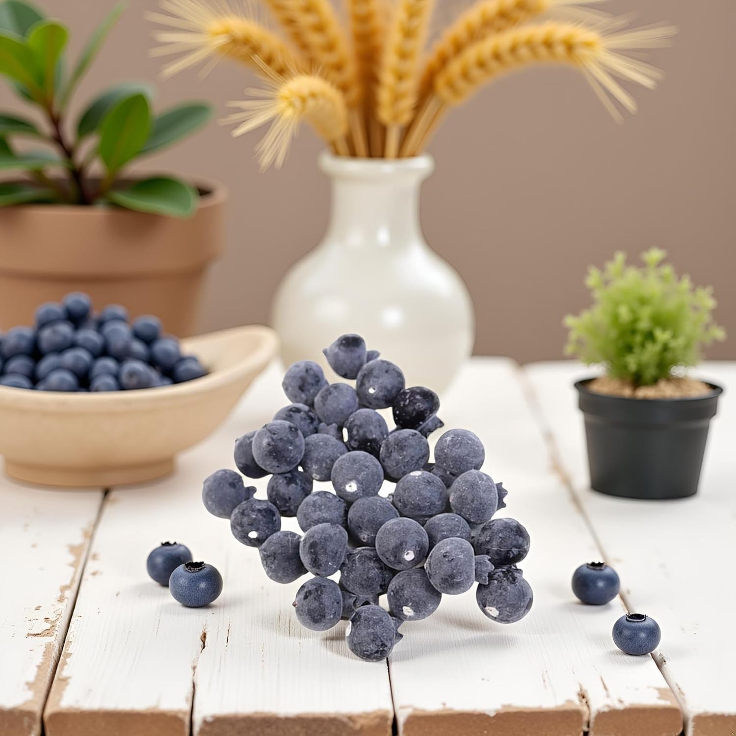 20 Pcs Artificial Blueberries Plastic Fake Blue Berry Plants Realistic
