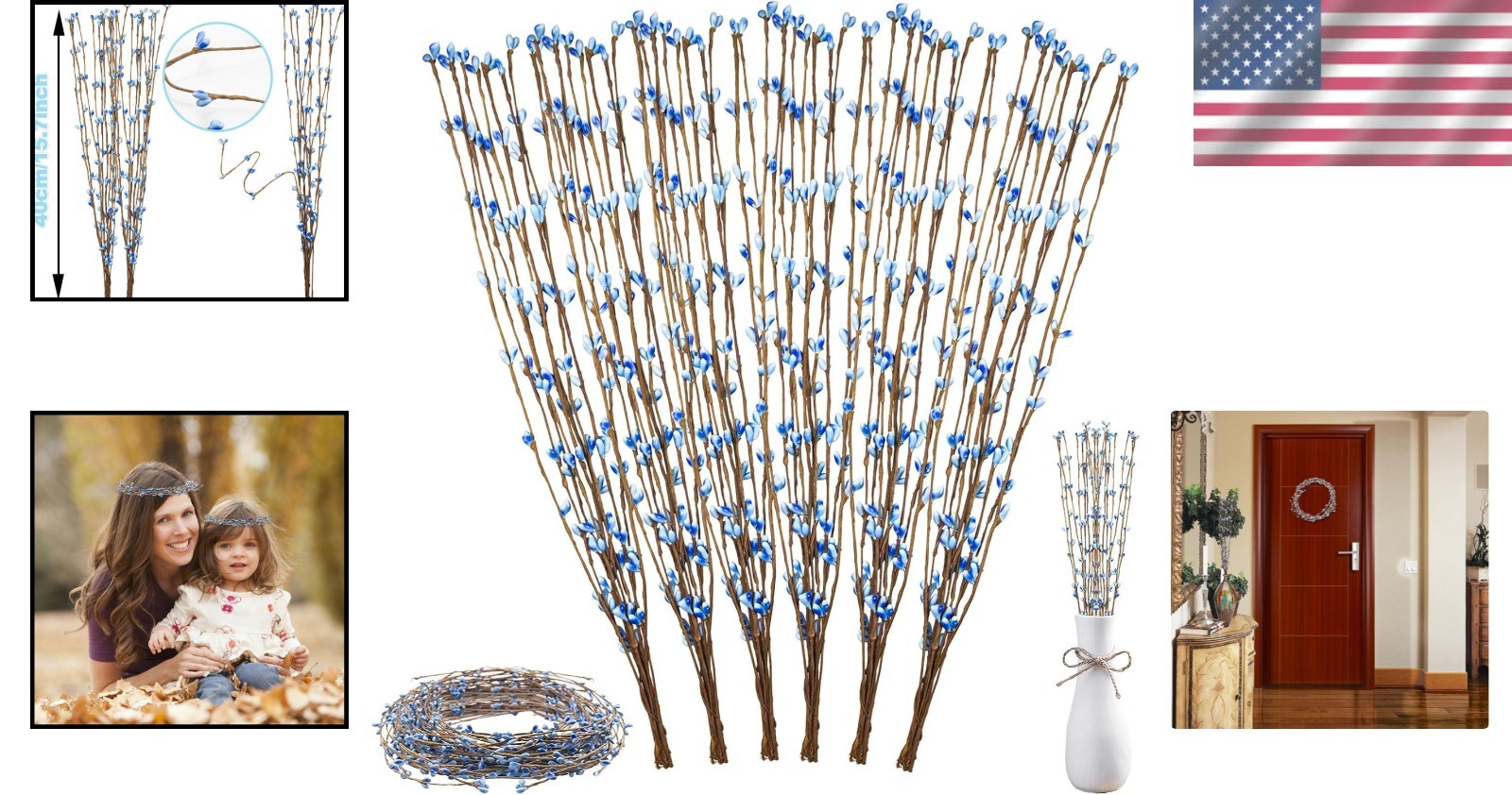 Stunning 60 Pcs Blue Pip Berry Garland – 65.6 Feet Ideal for DIY Holiday Designs