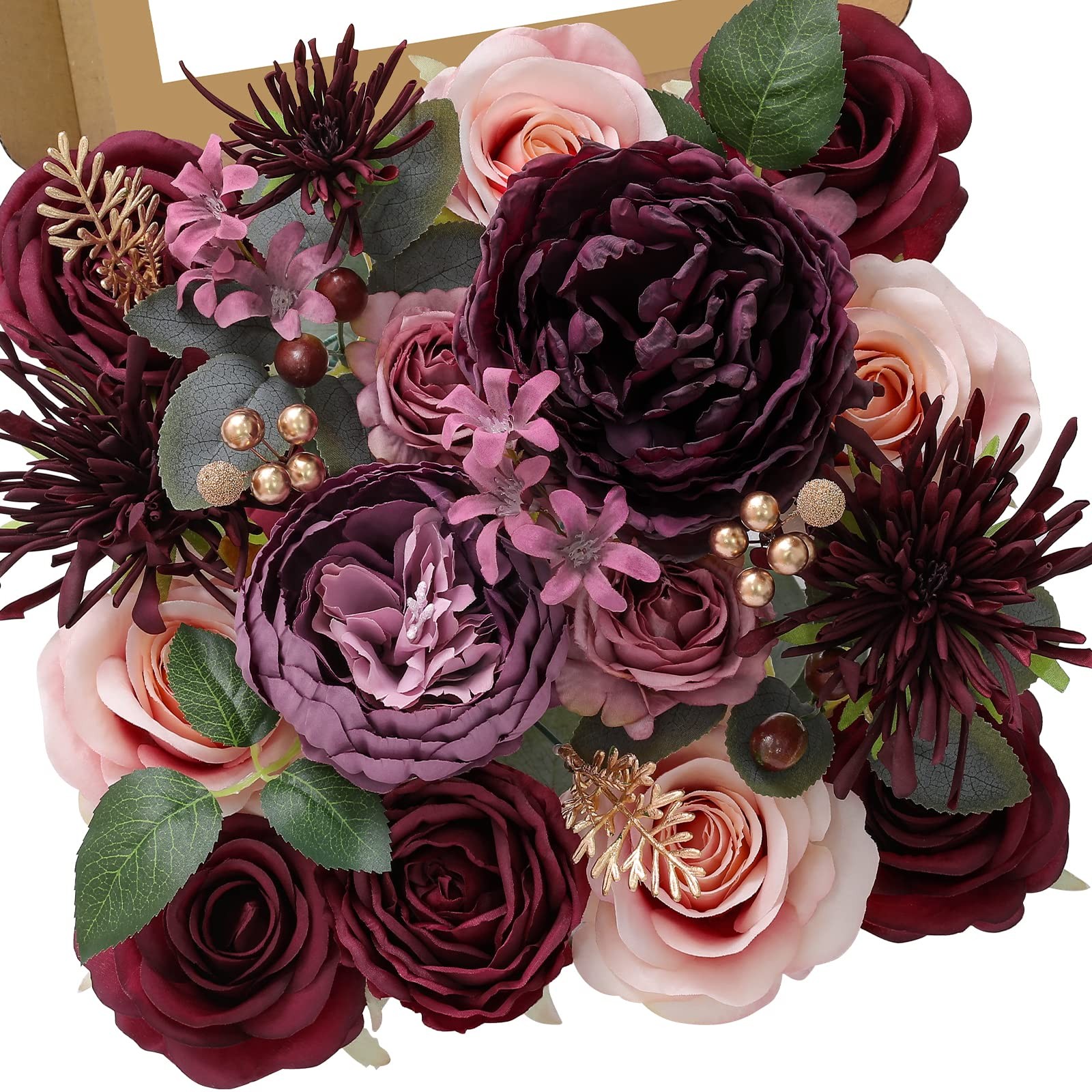 Burgundy Artificial Flowers Fake Pink Rose Silk Cake Floral Bridal Centerpiece