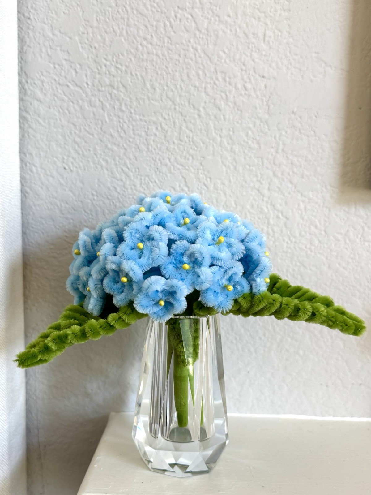Handmade pipe cleaner flowers; hydrangea
