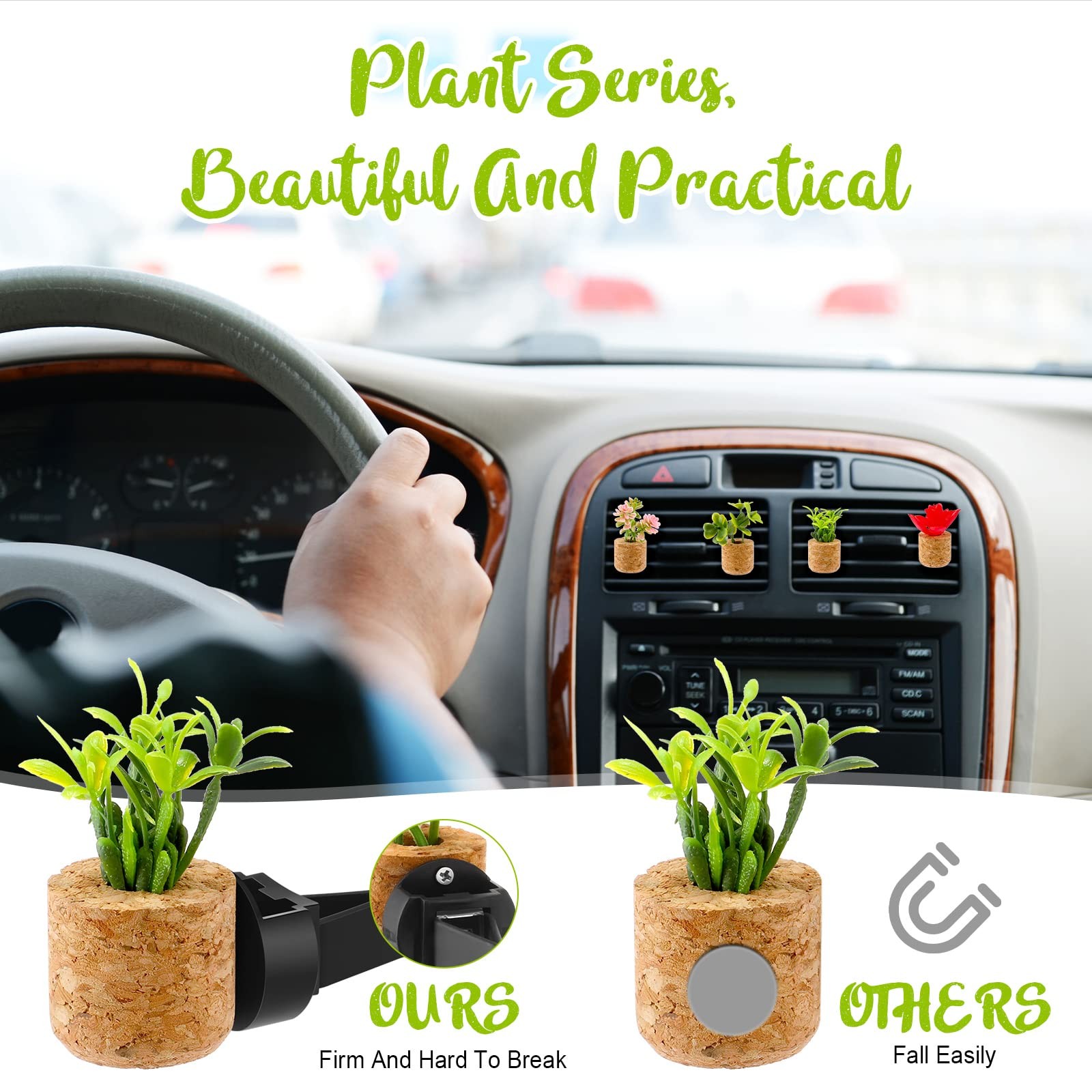 6 PCS Mini Succulent Car Vent Clips Accessories Artificial Plant Decor New