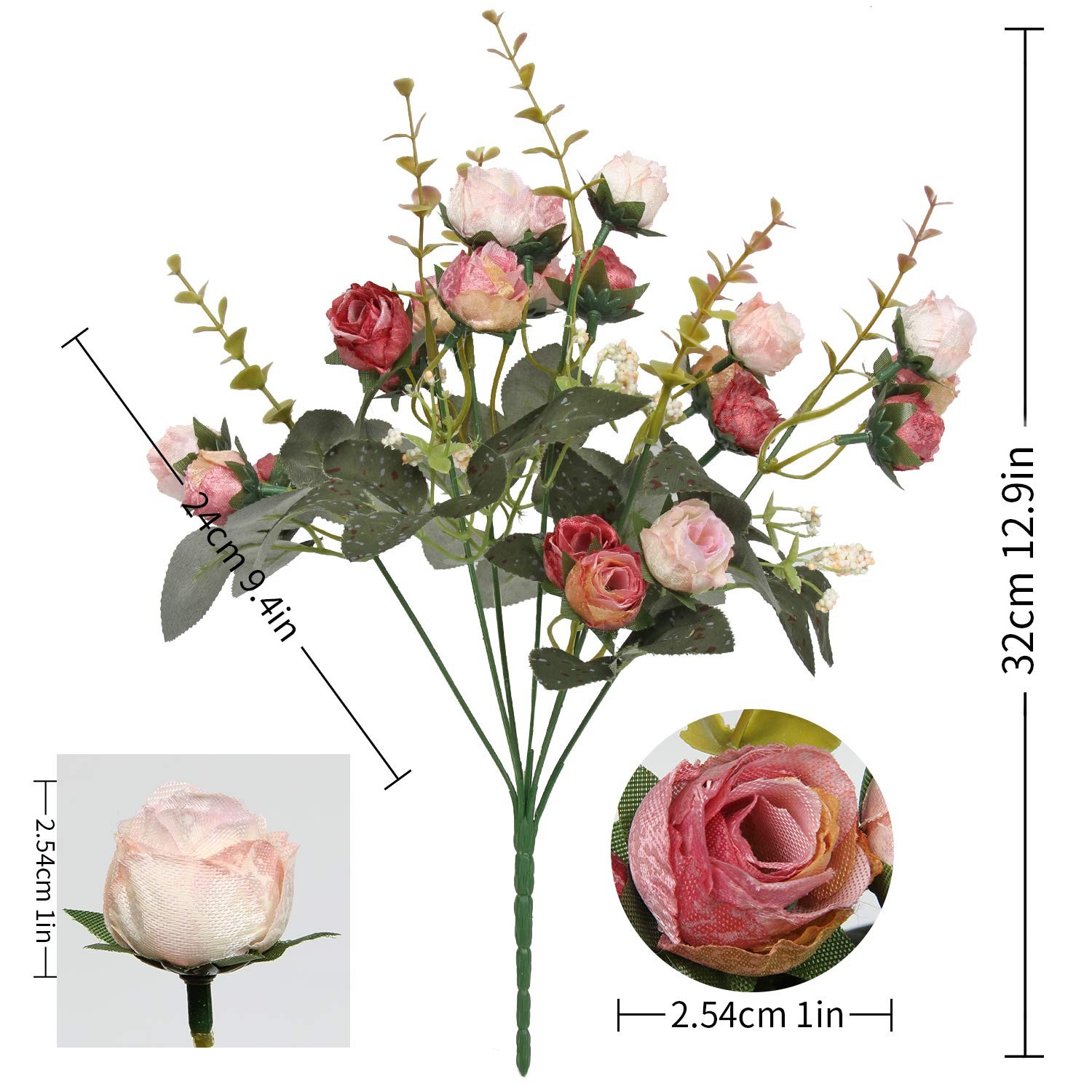 4 PCS 21 Heads Silk Rose Bouquet Mini Artificial Flowers Pink Wedding DIY