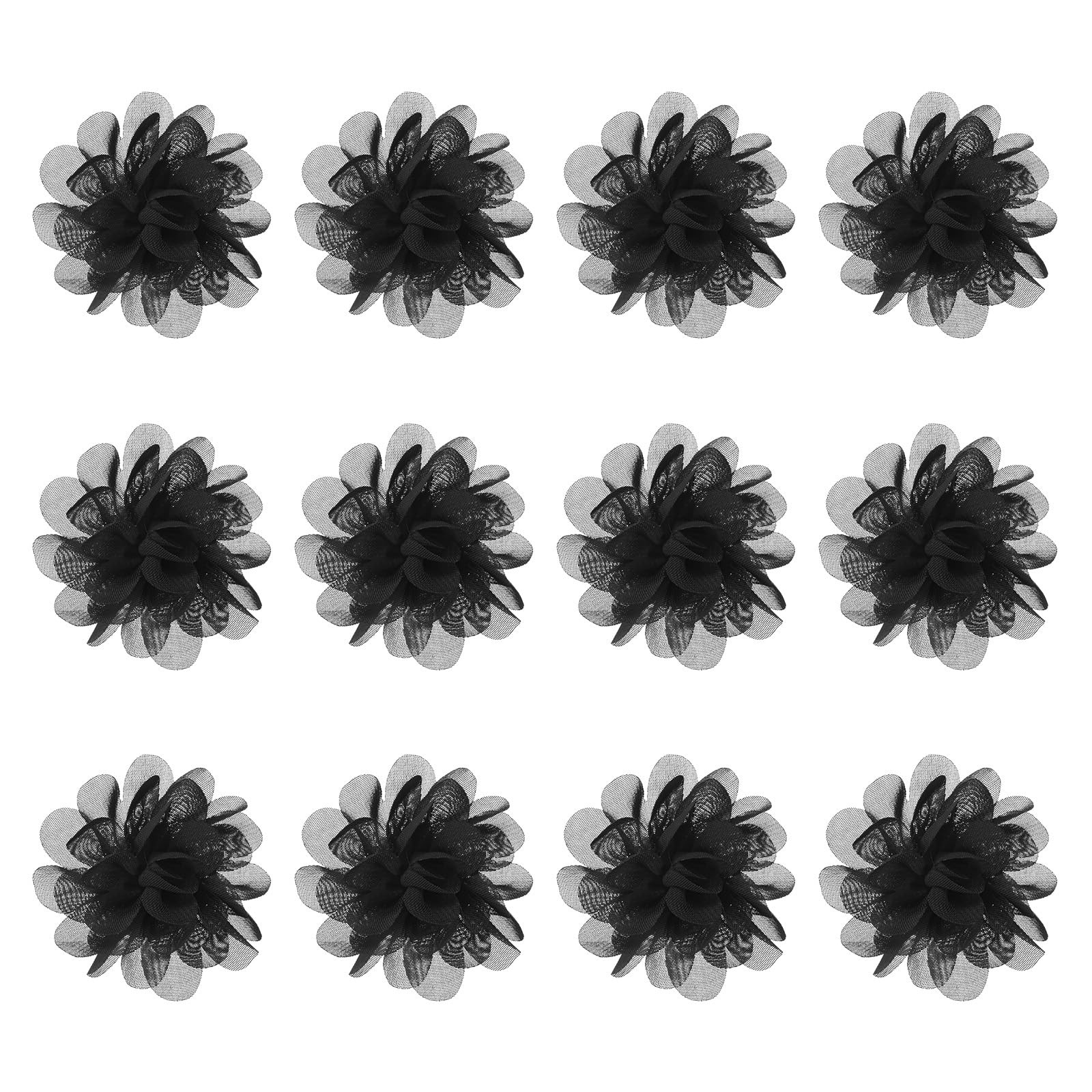 12 Pack Black Chiffon Mesh Fabric Flowers Hair Clips Decor 1.97×1.97 Inch