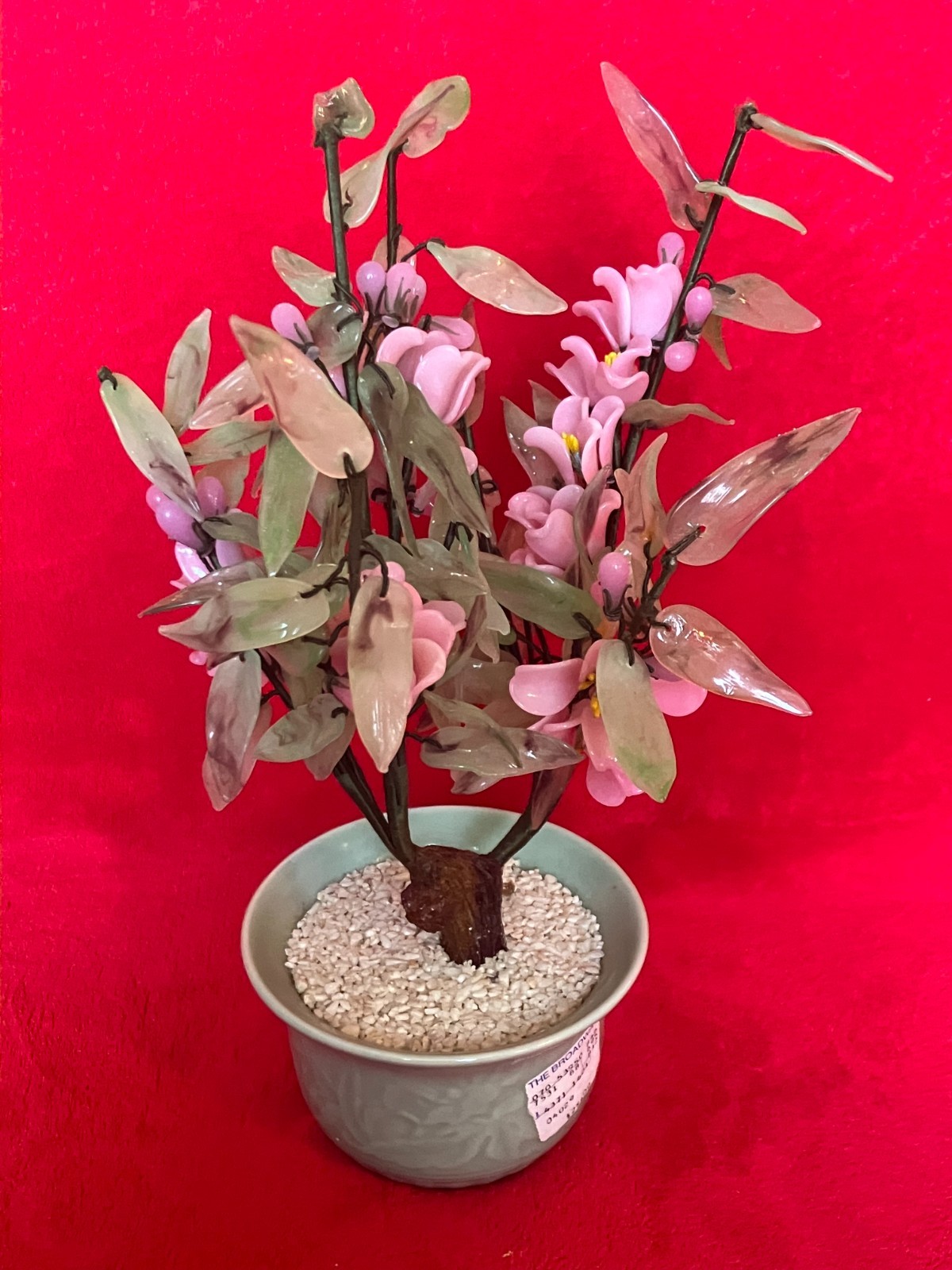 CHINESE JADE STYLE TREE PINK GLASS FLOWER BONSAI ** LAS VEGAS Pick UP ONLY **