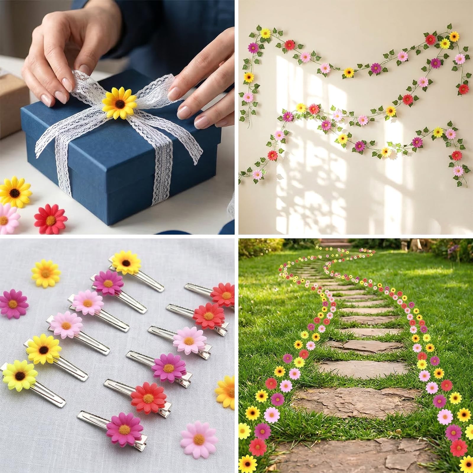 150PCS Fake Flower Heads 1.57in Daisy Flowers Heads
