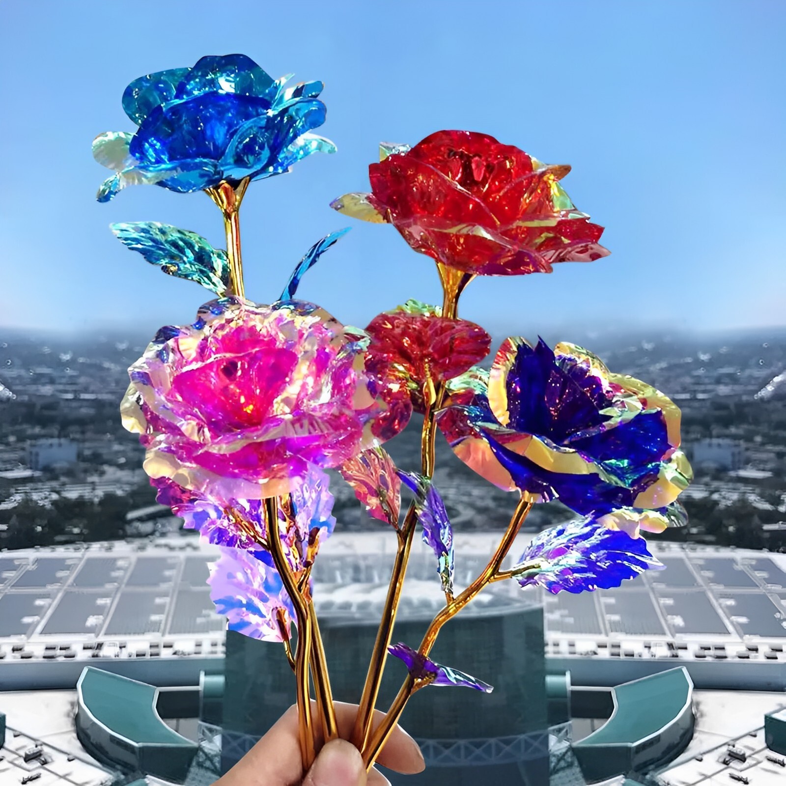 Valentine’s Day Gifts Foil Rose Flower Artificial Flower 24K Golden Plated – 4PC