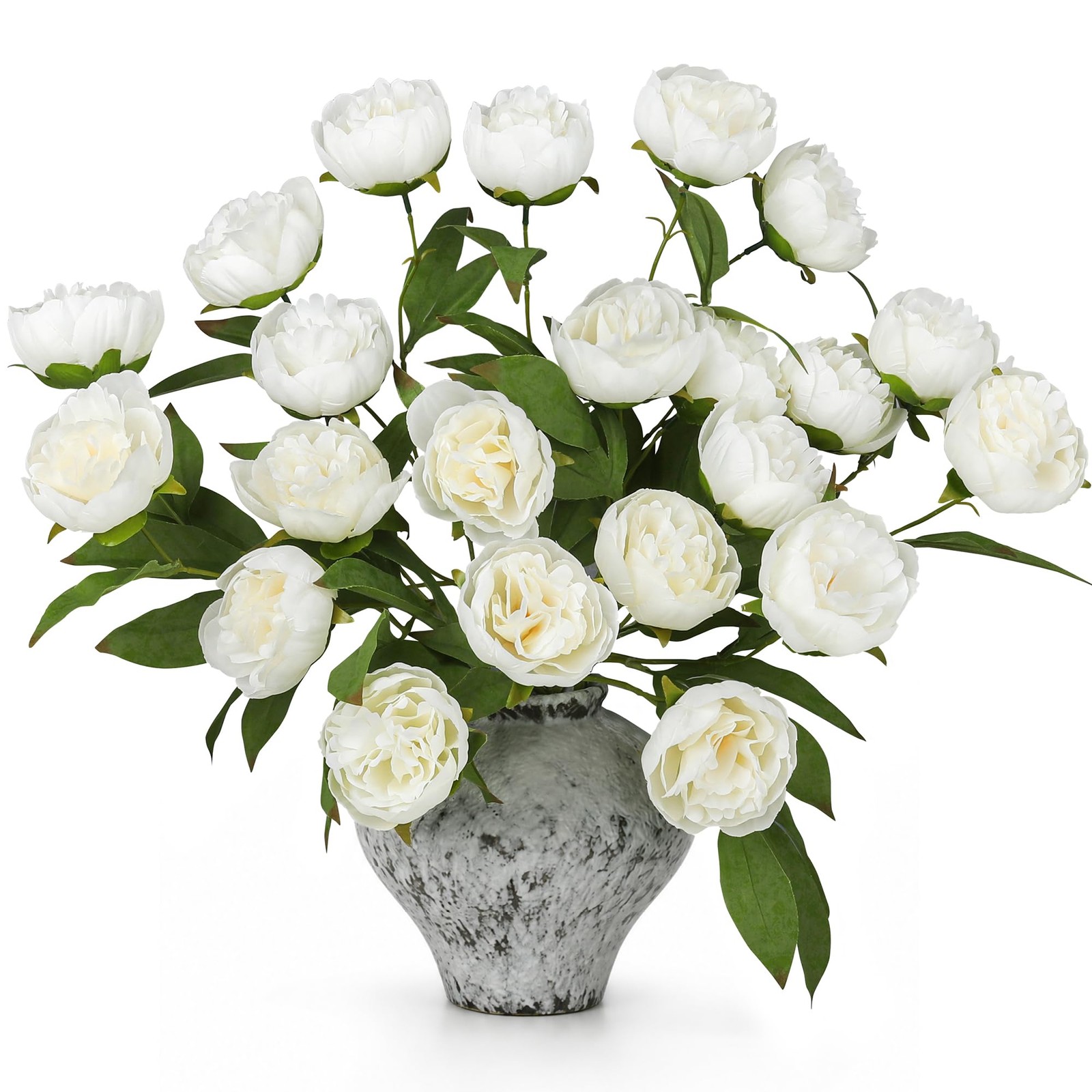 Artificial Peony Flowers for Tall Vase, 27″, 6 Pcs (White Peony)