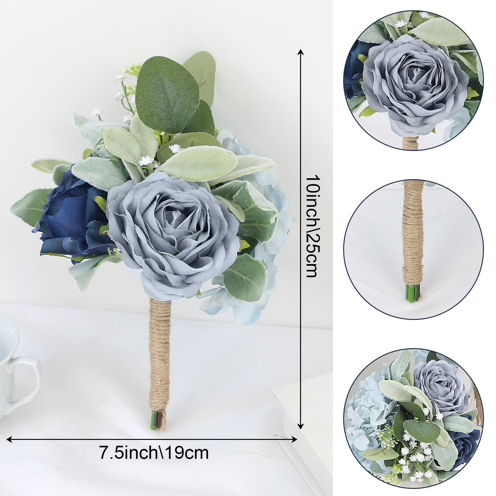 4 PCS Artificial Bridesmaid Bouquets Silk Rose Flowers Bouquet Wedding 7 Inch