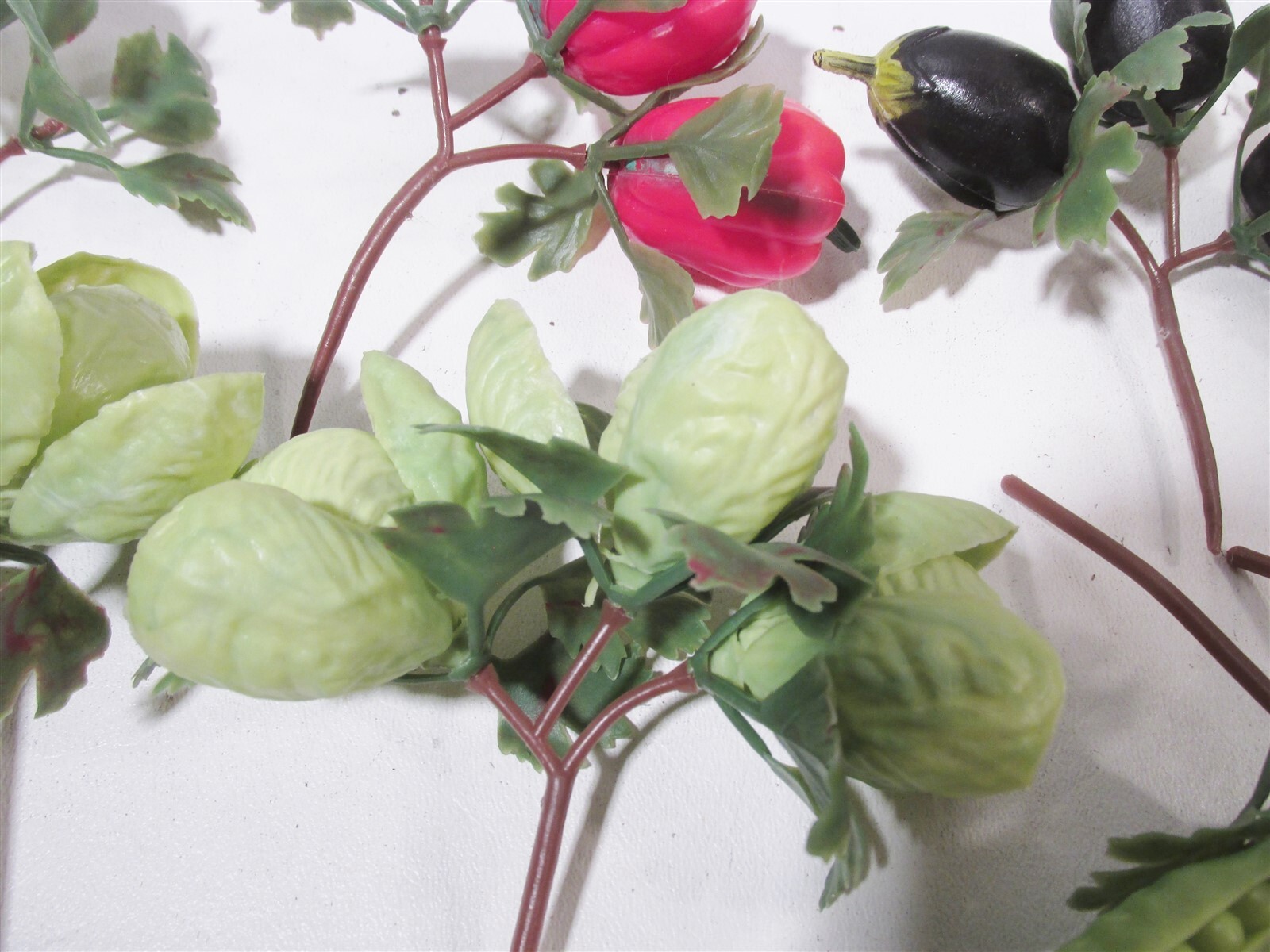 1960s Vtg Plastic Fruit Bunches 8 Floral Pick Pepper Pea Garlic Eggplant Cabbage
