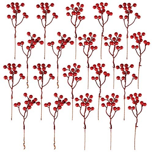 20pcs 7in Artificial Red Berry Picks for Xmas Tree & Wreath Decor